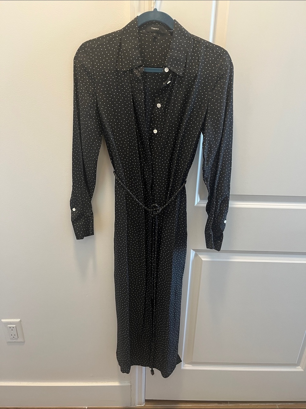 Theory Black Polka Dot Midi Shirt Dress